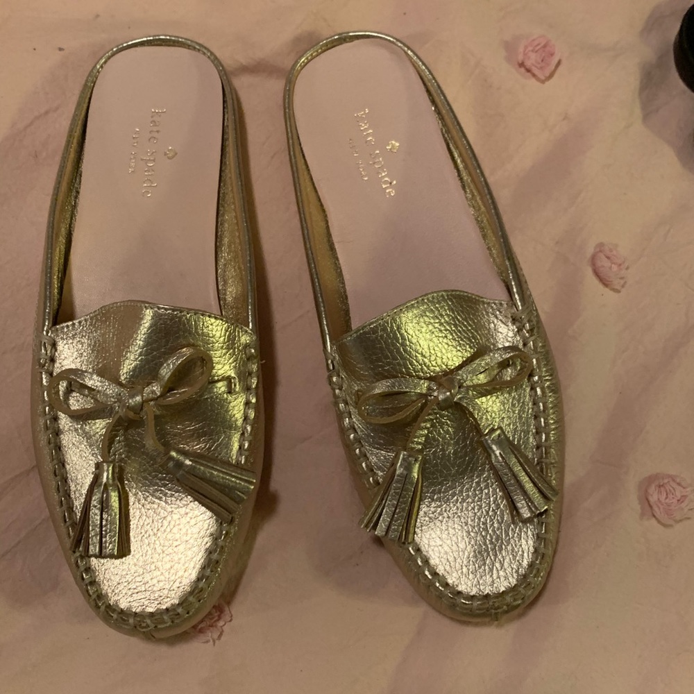 NEW gold Kate spade mules with tassel